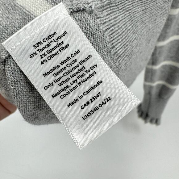 Talbots Sweater Womens XL Cardigan Gray White Stripe Knit Ruffle Wrist Button Up - Picture 5 of 6